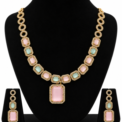 Pink with Green Diamond Antique Necklace