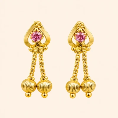 Pink Heart Drop Earring