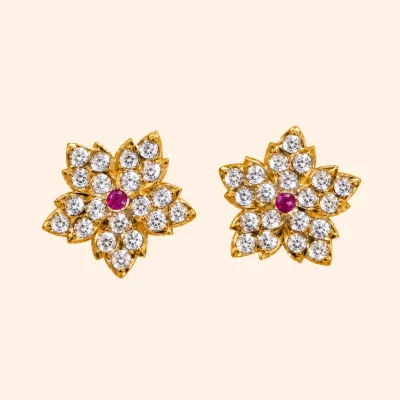 Impon Pink Stone Flower Earring