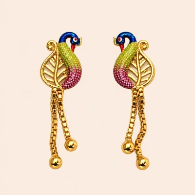 Peacock Leaf Chain Drop Earrings
