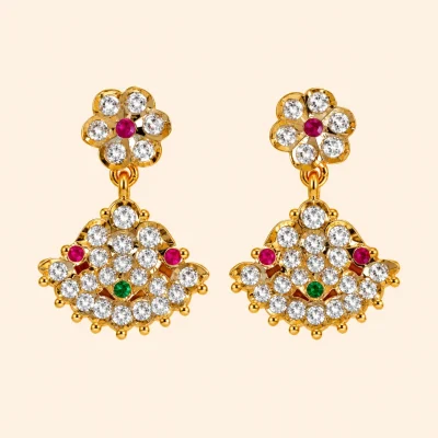 Impon Ruby Green Stone Floral Drop Earrings