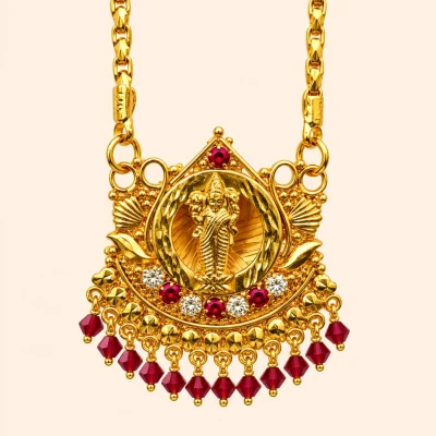 Lakshmi Devi Red Stone Dollar Chain