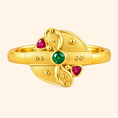 Emerald Pink Leaf Ring