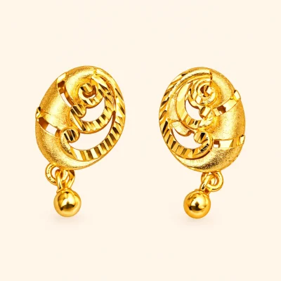 Gold Spiral Ball Drop Earrings