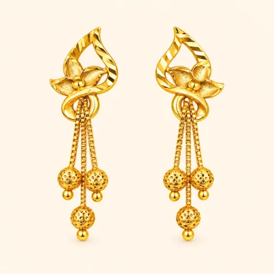 Gold Spiral Ball Drop Earrings