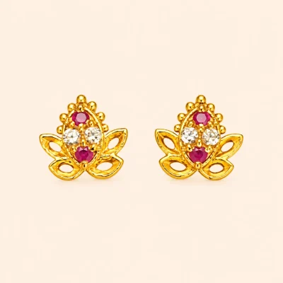 Floral Ruby Stone Stud Earrings