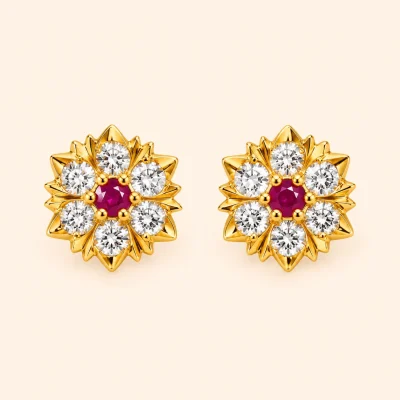 Impon Ruby Lotus Flower Stud Earring