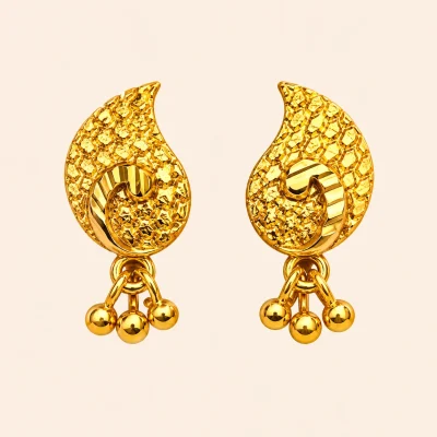 Gold Leaf Ball Drop Earrings