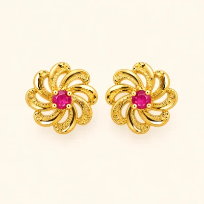 Ruby Stone with Flower Design Earring
