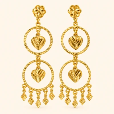 Double Circle Heart Drop Earrings