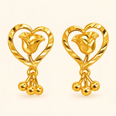 Heart Rose Hanging Earrings