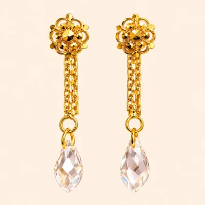 Floral Chain Drop Crystal Earrings