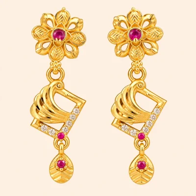 Floral Ruby Drop Earrings