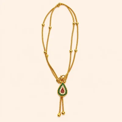 Green Stone Drop Pendant Chain