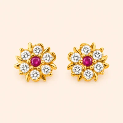 Impon Ruby Floral Stud Earring