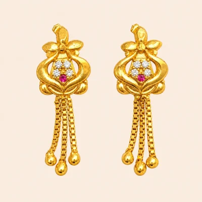 Gold Floral Chain Drop Earrings