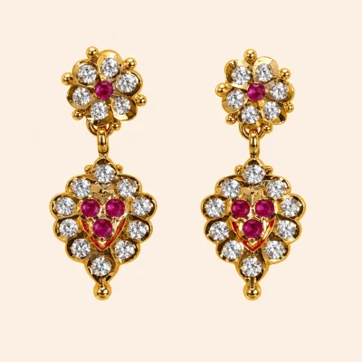 Impon Ruby Stone Floral Drop Earrings