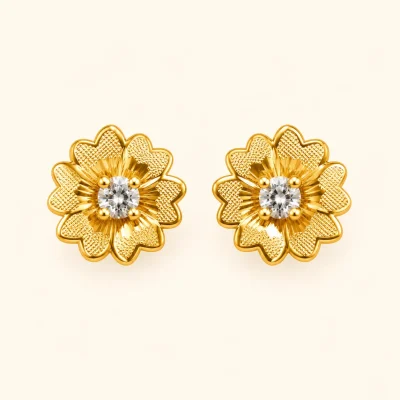 Flower Design Stone Stud Earring