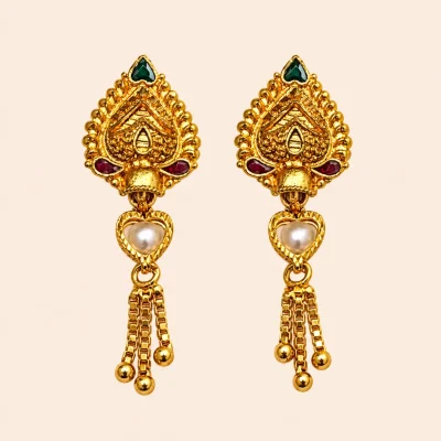 Green Stone Peacock Pearl Drop Earrings